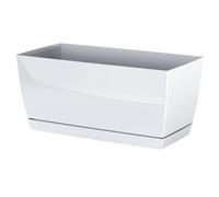 DIKEL Maceta de 39 x 19 x 18 cm, maceta de plástico con superficie brillante, macetas de estilo minimalista moderno para una decoración elegante, color blanco