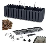 DIKEL Macetero Decorativo para Barandilla y Balcón - Caja de Plástico + Arcilla Expandida 1l - 180x580x165mm - Antracita
