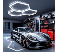 DIKHEE 128W 6500K Lámpara de techo para garaje LED hexagonal de panal de abeja deformable Dly Hexagon Garage para garaje, taller, almacén, sótano, gimnasio