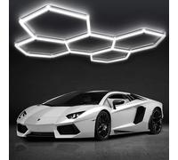 DIKHEE 192W 6500K Lámpara de techo para garaje LED hexagonal de panal de abeja deformable Dly Hexagon Garage para garaje, taller, almacén, sótano, gimnasio (5HEX)