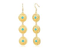 Dikixe Pendientes colgantes bohemios de plata de ley 925 chapados en oro con diseño floral de lapislázuli turquesa, aretes de gancho duraderos, regalo de joyería retro para madres y mujeres, Grande