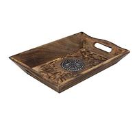 Diko.style® - Bandeja Vaciabolsillos Recibidor Madera Decorativa - Estilo Oriental con budas Decorativos, Elefante Suerte y más a Elegir Porta Chaves -24X15,5X4,6 cm (Rueda de la Vida)