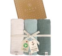 DIKOS Juego de 3 paños de Gasa para bebé, 64x64 cm, 100% algodón orgánico, Muselina, pañales, pañales de Gasa para recién Nacidos, Regalo para Nacimiento (Menta y Crema)