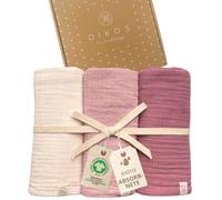 DIKOS Juego de 3 paños de Gasa para bebé, 64x64 cm, 100% algodón orgánico, Muselina, pañales, pañales de Gasa para recién Nacidos, Regalo para Nacimiento (Bayas y Crema)