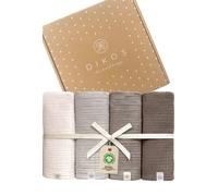 DIKOS Juego de 4 paños de Muselina para bebé, 64 x 64 cm, 100% algodón orgánico, Muselina, paños de Muselina, paños para vómitos, para niños y niñas, Primer Equipamiento (Gris y Crema)