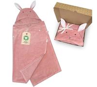 DIKOS® poncho de baño para bebé y niña rosa antiguo 70x140 cm | toalla 2 en 1 con capucha de conejito, broches, crece con ella | algodón orgánico rizo/velour, suave y absorbente | regalo de nacimiento