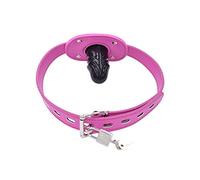Dildo bloqueable pene boca Gag con cierre Bondage correa de cuero en BDSM adulto juguete sexual (Hot Pink-Short)