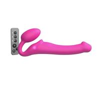 Dildo con 3 motores de vibración independientes - control remoto inalámbrico - silicona flexible - recargable e impermeable - experiencia en pareja - Strap-On-Me (Negro, vainilla, morado, M)