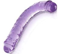 Dildo Double Dilos Juguetes sexuales para lesbianas Silicona Resistente al agua Dildo doble de doble cara flexible para mujeres Sextoy Dong con mango curvo para vaginales, juegos anales D15-5