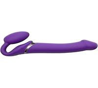 Dildo flexible con 3 motores de vibración - triple estimulación interna y externa - silicona hipoalergénica impermeable - con mando a distancia - uso con arnés - Strap-On-Me (Morado, L)