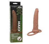 Dildos clásicos marca Calexotics Vibratore realistico strap on Rechargeable Dual Penetrator caramel