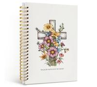 Dilemat Floral Cross Christian Spiral Notebook,Christian Prayer Journal for Woman,Bible Journaling Notebooks for Note Taking,Walk By Faith Not By Sight Scripture Hardcover Spiral Notebook 5.5x8.3