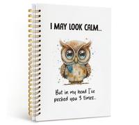 Dilemat Funny Owl Office Notebook Journal,Owl Lovers Gifts Journal for Women Men,Gifts for Birds Lovers,I May Look Calm Funny Hardcover Spiral Notebook 5.5x8.3 Inch