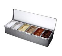 DiLiBee Caja de condimentos de 6 rejillas, contenedor de ingredientes de acero inoxidable 3034, cajas de especias, almacenamiento de especias para almacenar sal, pimienta negra, chile, etc.