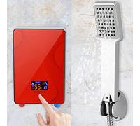 DiLiBee Calentador de agua electrónico de 6,5 kW, sin depósito, calefactor instantáneo con juego de ducha, 220 V, 30 ℃-55 ℃, ajustable digitalmente, para ducha, baño, cocina (rojo)