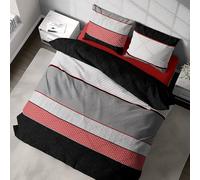 DILIOS Ropa de cama premium 135x200 cm, 100% transpirable agradable algodón con cremallera, color turquesa, negro, rojo y gris. 2 piezas funda nórdica de 135x200 cm + funda de almohada de 80x80 cm.