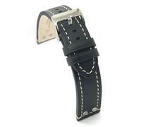 diloy Correa cuero vacuno engrasado estilo aviador piloto flieger con remaches - Tallas 18mm 20mm 22mm 24mm - Negro marrón oscuro marrón claro - Diseño deportivo clásico 381 Negro 20mm