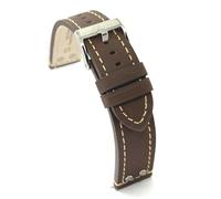 diloy Correa cuero vacuno engrasado estilo aviador piloto flieger con remaches - Tallas 18mm 20mm 22mm 24mm - Negro marrón oscuro marrón claro - Diseño deportivo clásico 381 marrón 22mm