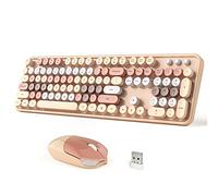 Dilter Combo de Teclado y Mouse inalámbrico, 104 Teclas de tamaño Completo de 2.4 GHz, teclados Coloridos, Receptor USB Plug and Play, para Windows, PC, Laptop, Escritorio (té Leche)