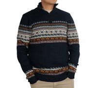 DILUKA Jersey de alpaca para hombre, hecho a mano, con media cremallera, cálido jersey de lana de Perú en patrón inca, suave y transpirable, azul oscuro, M