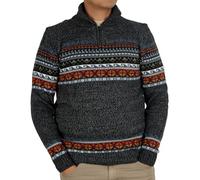 DILUKA Jersey de alpaca para hombre, hecho a mano, con media cremallera, cálido jersey de lana de Perú en patrón inca, suave y transpirable, gris oscuro, M