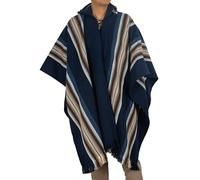DILUKA Poncho de alpaca para hombre, color azul - Poncho de lana hecho a mano de Perú, cálido poncho andino en diseño tradicional inca, suave y transpirable, talla única