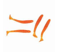 Dilwe 50 piezas señuelos de pesca de plástico flexible de 5 Cm, cebos para gusanos de cola en T, con acción de natación realista, para pesca en agua dulce y agua salada (naranja)