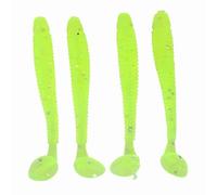 Dilwe 50 piezas señuelos de pesca de plástico flexible de 5 Cm, cebos para gusanos de cola en T, con acción de natación realista, para pesca en agua dulce y agua salada (verde fluorescente)