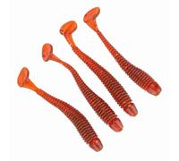 Dilwe 50 piezas señuelos de pesca de plástico flexible de 5 Cm, cebos para gusanos de cola en T, con acción de natación realista, para pesca en agua dulce y agua salada (rojo)