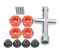 Dilwe Adaptador Hexagonal de Rueda de 12 Mm, Accesorios de Coche RC de Aleación de Aluminio con Tuercas Antideslizantes y Llave Cruzada, Apto para Coches RC 1/10 (Rojo)
