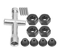 Dilwe Adaptador Hexagonal de Rueda de 12 Mm, Accesorios de Coche RC de Aleación de Aluminio con Tuercas Antideslizantes y Llave Cruzada, Apto para Coches RC 1/10 (Black)