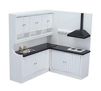 Dilwe Cocina de casa de muñecas, acabado fino, aspecto bajo, modelo en miniatura de madera para niños, coleccionistas, decoración