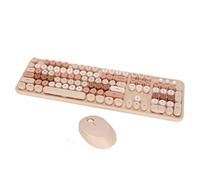 Dilwe Combo de Teclado Inalámbrico Y Mouse, 104 Teclas Teclado Retro con Tapas Redondas, Lindo Teclado Ergonómico Regalo para Niñas, Teclado Inalámbrico USB(Color de té de Leche Dulce Color Mezclado)