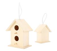 Dilwe Innovadora Casa para Pájaros de Madera Natural, Decoración Colgante DIY para Jardín, Cordón de 5 Pulgadas, Nido de Pájaros Pequeños (Dos Pisos y Dos Hoyos No. 2)
