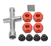 Dilwe Juego de Adaptadores Hexagonales de Rueda de 12 Mm, Adaptador de Cubo de Aleación de Aluminio con Tuercas Antideslizantes y Llave Cruzada, Compatible con Coches RC 1/10 (Rojo)