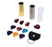 Dilwe Juego de Tobogán de Guitarra de 70 Mm, Toboganes de Vidrio de Acero Inoxidable de Latón con 4 Selecciones de Dedos 6 Selecciones Planas y Bolsa de Almacenamiento para Guitarra Ukulele de
