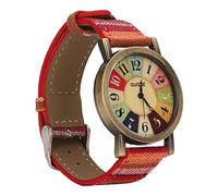 Dilwe Reloj de Mujer, Reloj Hippie de Estilo Bohemio Multicolor, de Niña de Cuero PU de Latón para Regalo de Fiesta de Cumpleaños (Rojo)