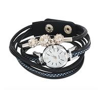 Dilwe Reloj de Pulsera Mujer, Reloj Elegante Cuarzo Redondo con Dial Rhinestone Correa PU (Negro)