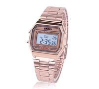 Dilwe Reloj Electrónico 3 Colores Reloj Digital LED Correa de Acero Inoxidable Esfera Rectangular(Oro Rosa)