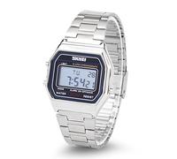 Dilwe Reloj Electrónico 3 Colores Reloj Digital LED Correa de Acero Inoxidable Esfera Rectangular(Plata)