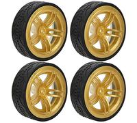 Dilwe Rueda de Coche RC de Carreras 1/10, Construcción de Plástico, Neumáticos de Goma Ranurados para Alta Velocidad y Deriva, Compatible con Modelos a Escala 1/10 (Gold)