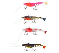 Dilwe Señuelos de Pesca Hundidos Realistas, Cebos de Natación Preinstalados con Cuerpo de Silicona a Prueba de Desgarros y Anzuelos Triples de Púas, para Lubina, (4PCS con Bigotes de Camarones Peso