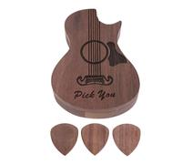 Dilwe Soporte de Caja de Guitarra Grabada de Madera con 3 PCS Celacas de Guitarra de Triángulo para la Colección de Accesorios de Graves de Instrumentos de Música