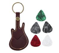 Dilwe Soporte de Llavero de Selección de Guitarra, Bolso de Llavero de Cuero PU de Cuero y Plectums de 5 Piezas para Guitarristas (BROWN)