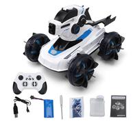 Dilwe Tanque Anfibio RC Escala 2.4G 1/12, Vehículo de Control Remoto con Rociador de Agua, Lanzamiento de Cuentas, Luces y Música (Enchufe británico Blanco)