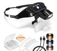 Dilzekui Lupa con luz 1X-4X, lupa recargable con cabeza magnética, lupa con 6 lentes desmontables, modos de luz fría cálida para trabajos cercanos, manualidades