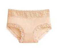 Dim Braguitas Mujer Ropa Interior de Cintura Alta con Dobladillo de Encaje para Mujer, de Talla Grande, de algodón, Transpirable Bragas Altas Fajas Mujer (Beige, XL)