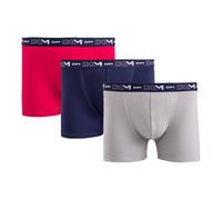 DIM Lote de 3 boxers altodón stretch. Color gris jaspeado + rojo + azul marino