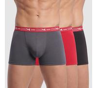 DIM Lote de 3 boxers altodón stretch. Color gris + rojo + negro