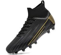 DimaiGlobal Botas de Fútbol Hombre Mujer con Tacos para Césped Natural/Artificial e Interior/Exterior High Top Zapatillas de Futsal Antideslizantes para Entrenamiento Junior 38EU Negro